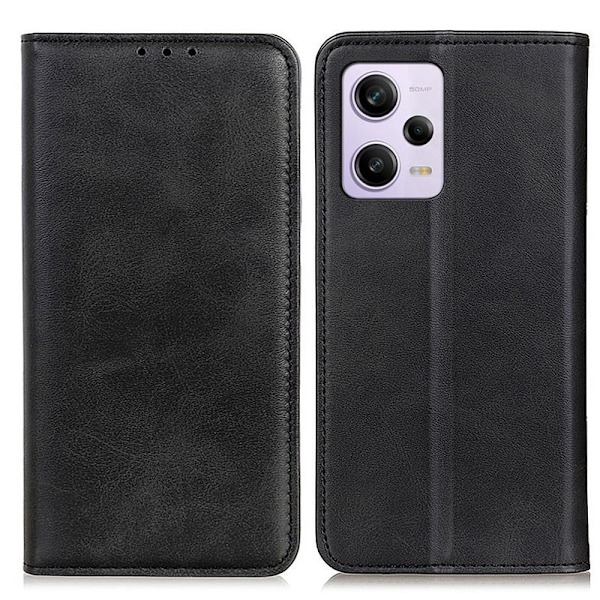 Flip Etui med Pung i Ægte Læder til Xiaomi Redmi Note 12 Pro Plus - Sort Black