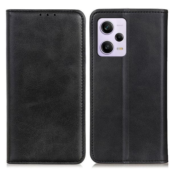 Lompakko-style Aitoa Nahkaa Läppäkotelo For Xiaomi Redmi Note 12 Pro Plus - Musta Black