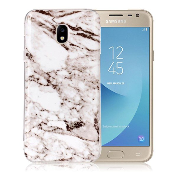 Samsung Galaxy J3 (2017) Marmori Rakenne TPU Pehmeä IMD Kuvallinen Takasuoja Kuori - Valkoinen/ Ruskea Multicolor