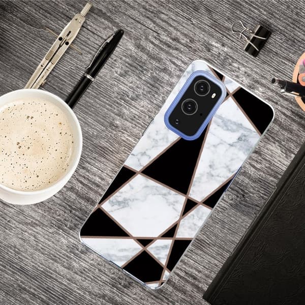 Marble OnePlus 9 Pro Etui - Fragment Black og Hvit Klinkekule Multicolor
