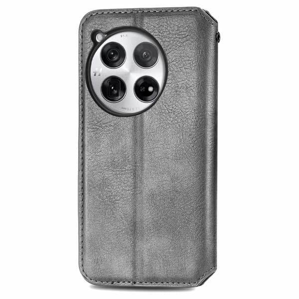 Läder OnePlus 12 fodral med romb-design - Grå Silvergrå