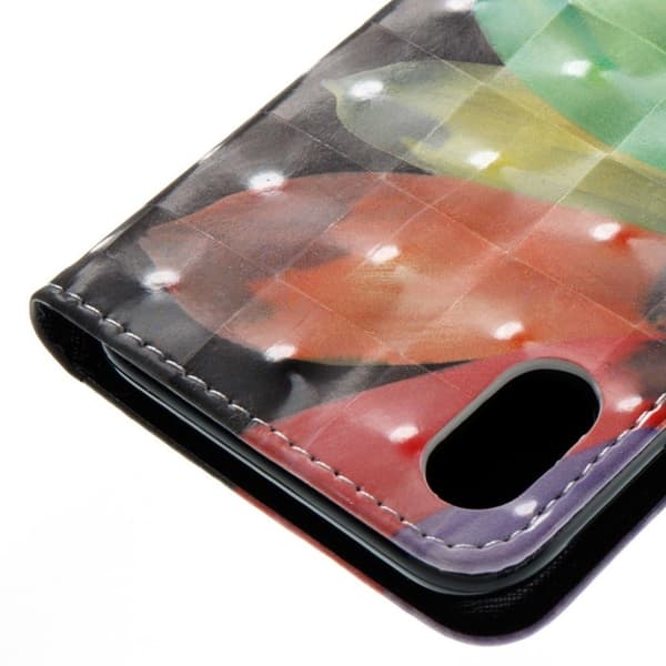 iPhone Xs Max læder flip cover med mønsterprint - Farverig Blomst Multicolor