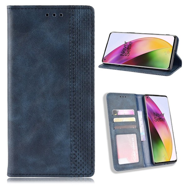 Bofink Vintage läder OnePlus 8 fodral - Blå Blå