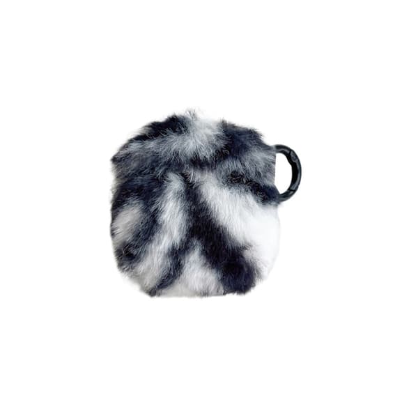 Airpods fodral i leopardfuskpäls med spänne - Svart / Vit Vit
