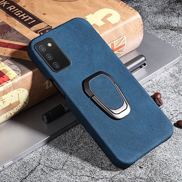 Stødsikkert lædercover med oval kickstand til Samsung Galaxy A03s - Blå Blue