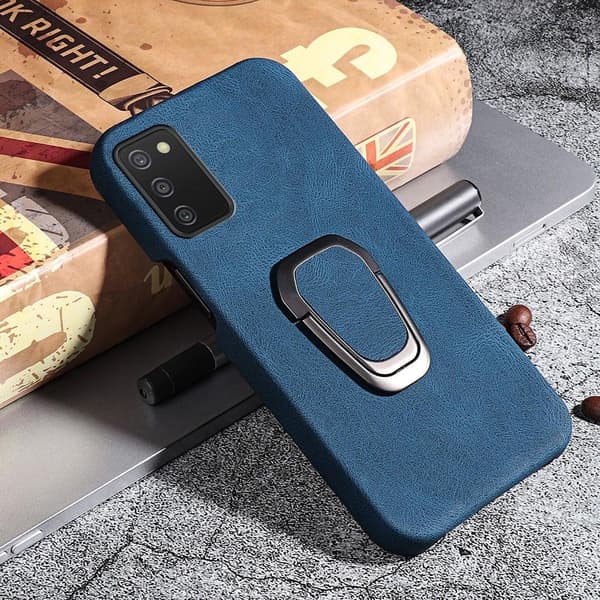 Stötsäkert läderfodral med oval kickstand för Samsung Galaxy A03s - Blå Blå