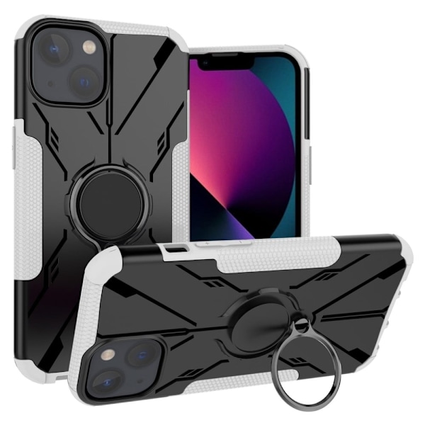 iPhone 13 6,1 tommer Bumpresistent and Flexible Phone Drop-proof Cover Anti-scratch Back Case with Ring Kickstand - Hvid White
