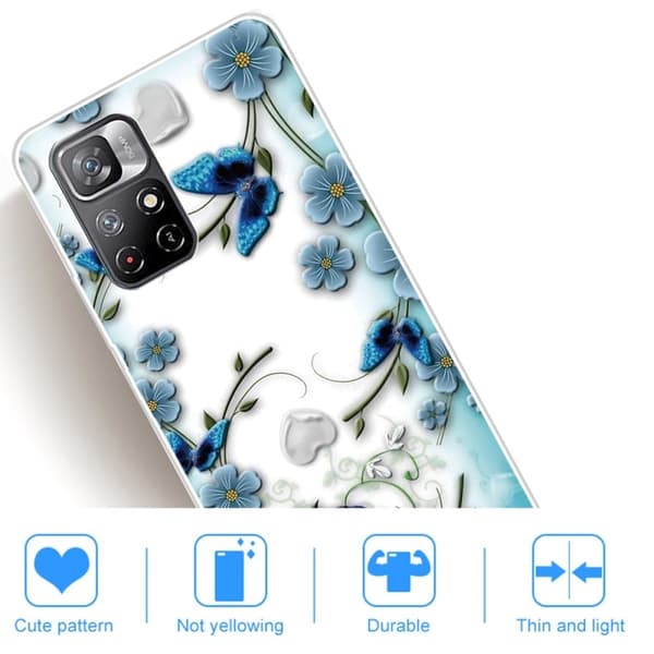 Deco Xiaomi Redmi Note 11T 5G / Note 11s 5g Etui - Sommerfugl og Blomst Blue