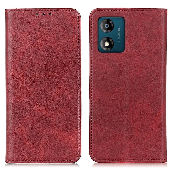 Lompakko-style Aitoa Nahkaa Läppäkotelo For Motorola Moto E13 - Punainen Red