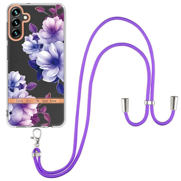 Slim og Holdbart Blødtcover med Snor til Samsung Galaxy A14 - Hc004 Purple Begonia Purple