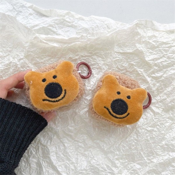 AirPods cute fluffy bear style case with buckle Brown