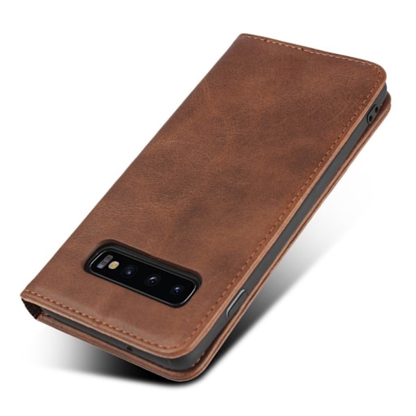 Samsung Galaxy S10 auto-absorbed läderfodral - Kaffe Brun