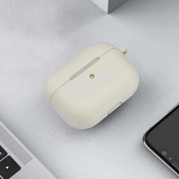 AirPods silikonfodral med karbinhake - Beige Brun