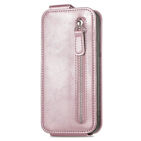 Vertical Flip Phone Etui med Zipper til Motorola Moto G53 - Rødguld Pink