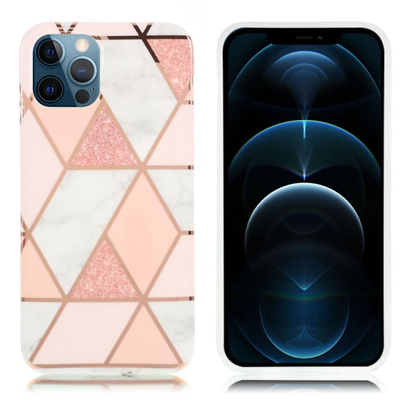 Marble iPhone 12 Pro Max Etui - Rosa / Rose Gull / Hvit Pink