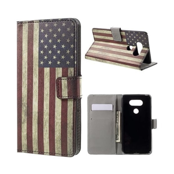 Hagerup LG G5 Nahkakotelo Korttitaskuilla - Vanhanaikainen Amerikan Lippu Multicolor