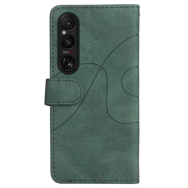 Texturerat läder Sony Xperia 1 VI fodral med handledsband - Grön Grön