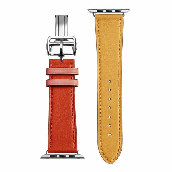 äkta läder silver spänne klockarmband för Apple Watch Series 6 / 5 40mm - Amber / orange multifärg
