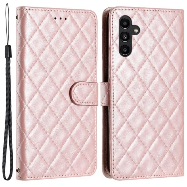 Rombemønster, matt flip-deksel for Samsung Galaxy S24 FE - Rose Gull Pink