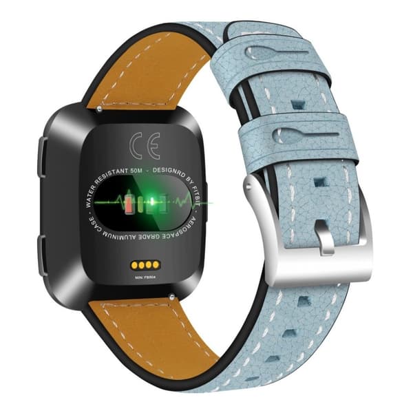 Fitbit Versa klokkereim av behandlet ekte skinn - blå Blue