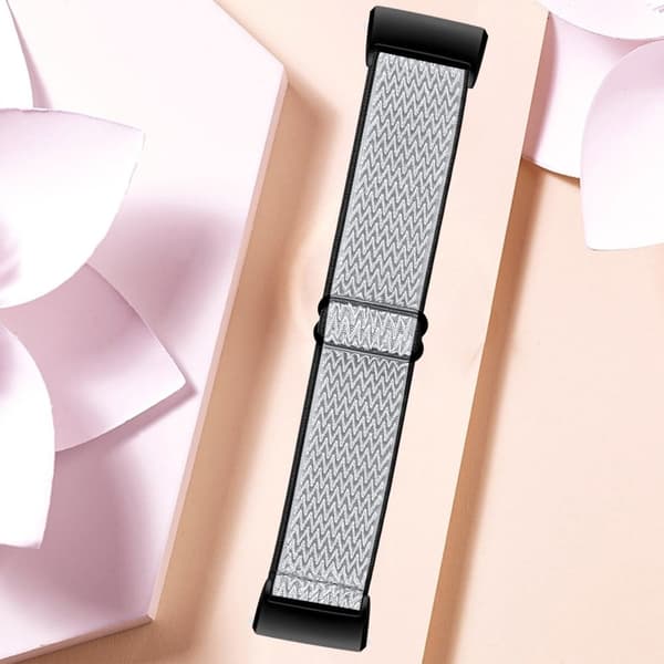 Fitbit Charge 4 / 3 elastisk nylonrem - Sort / Hvid White