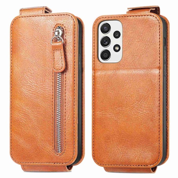 Vertical Flip Phone Suojakotelo With Zipper For Samsung Galaxy M32 5G / A32 5g - Ruskea Brown