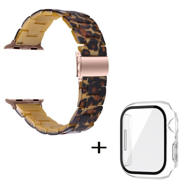 Klockarmband med 3 pärlor i resin och genomskinligt fodral för Apple Watch Series 3/2/1 42mm - Leopard Brun