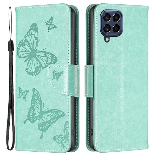 Butterfly läder Samsung Galaxy M53 5G fodral - Grön Grön