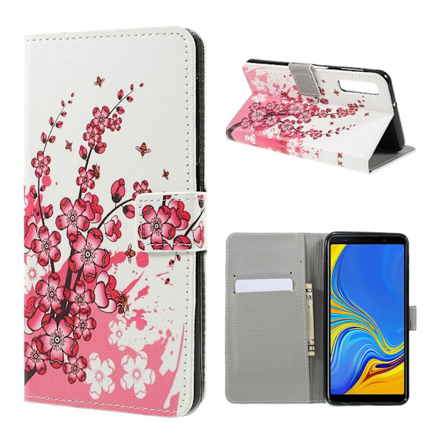Samsung Galaxy A7 (2018) mönstrat flipfodral i läder - Persikoblomma Rosa