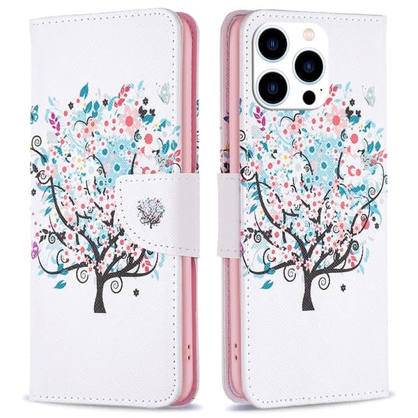 Wonderland iPhone 16 Pro Max flip kuoret - Kukka Puu Pink