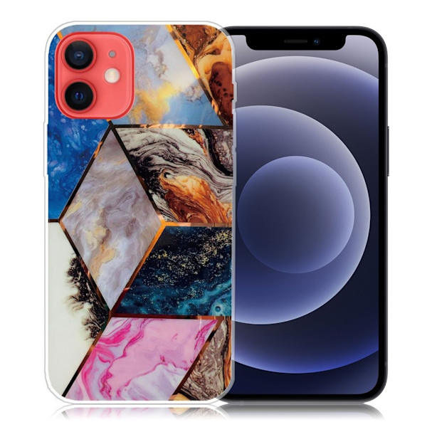Marble iPhone 12 Mini Etui - Vibrant Klinkekule Diamant Multicolor