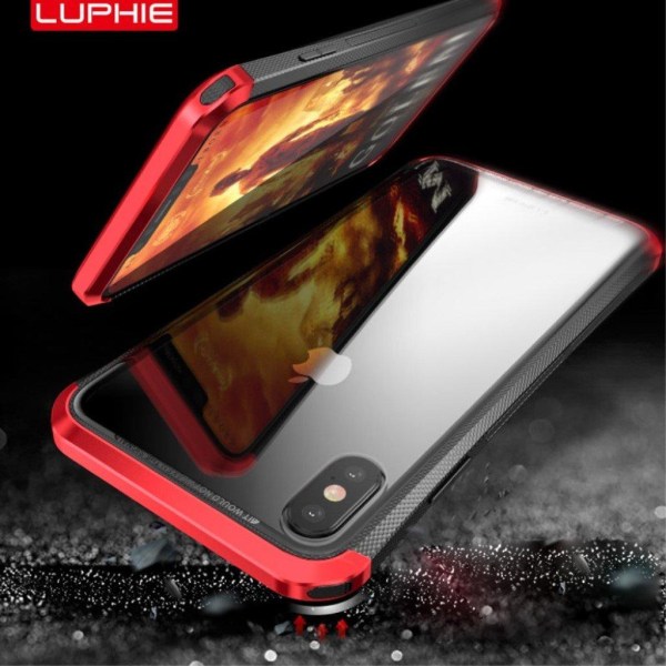 iPhone Xs Max LUPHIE karkaistu lasi ja metalli muovinen hybriidi Red