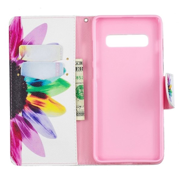 Samsung Galaxy S10 Plus mønstret læder flip etui - Blomsterblade Multicolor