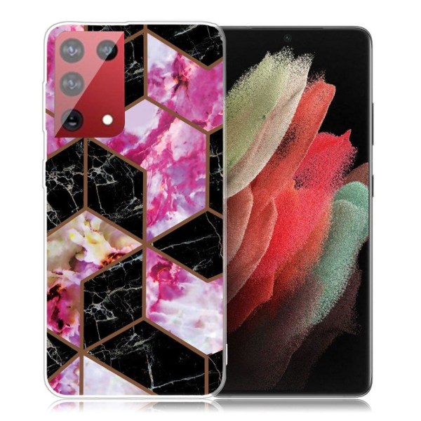 Marble Samsung Galaxy S21 Ultra Etui - Black and Rose Marble Multicolor