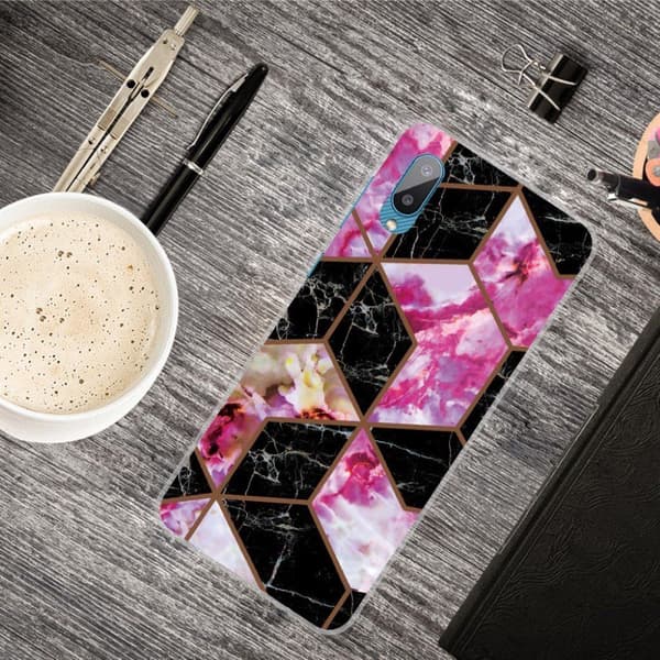 Marble Samsung Galaxy M02 / A02 Etui - Black og Rose Klinkekule Multicolor