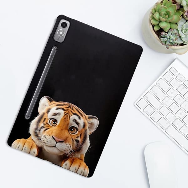 Lenovo Tab P12 Fodral Mönsterutskrift Smal Flexibel Tablet Skyddsfodral - Liten Tiger Brun