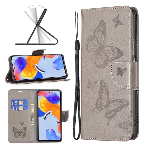 Butterfly Xiaomi Redmi Note 11S 5G / Xiaomi Redmi Note 11 Pro skinnveske - Grå Silver grey