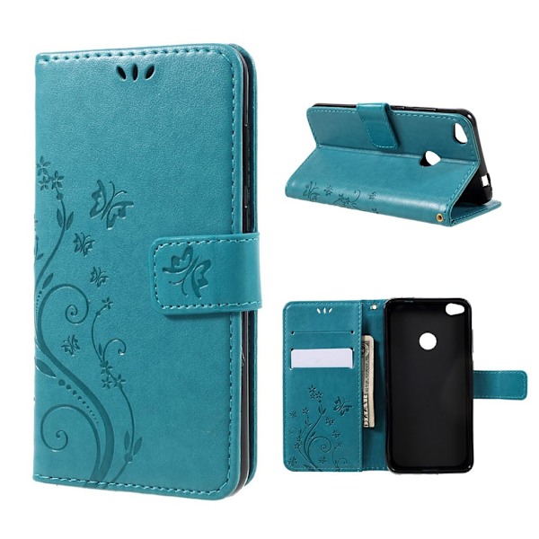Huawei Honor 8 Lite smart og holdbart læder etui - Blå Blue