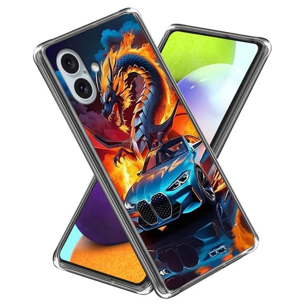 Vibe iPhone 16 Plus -kansi - Urheiluauto Ja Lohikäärme Blue