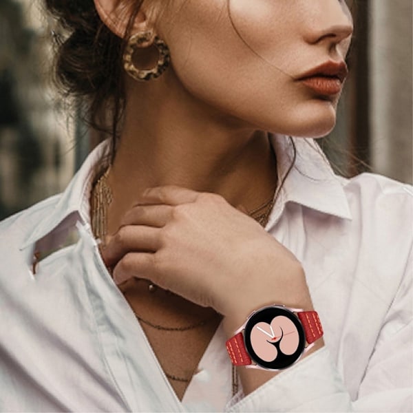 Haylou Solar LS05 / Xiaomi Watch Color wave stitching lines urrem i ægte læder - Rød Red