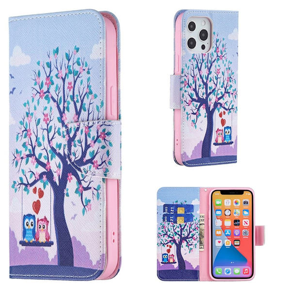Wonderland iPhone 13 Pro Max flip etui - Træ Og Ugler Multicolor