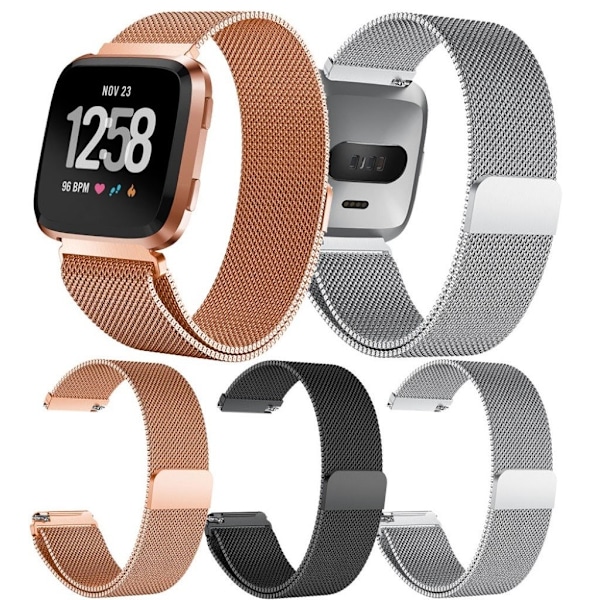 Milanese Fitbit Versa rustfritt stål watchband - Størrelse: L / Black Black