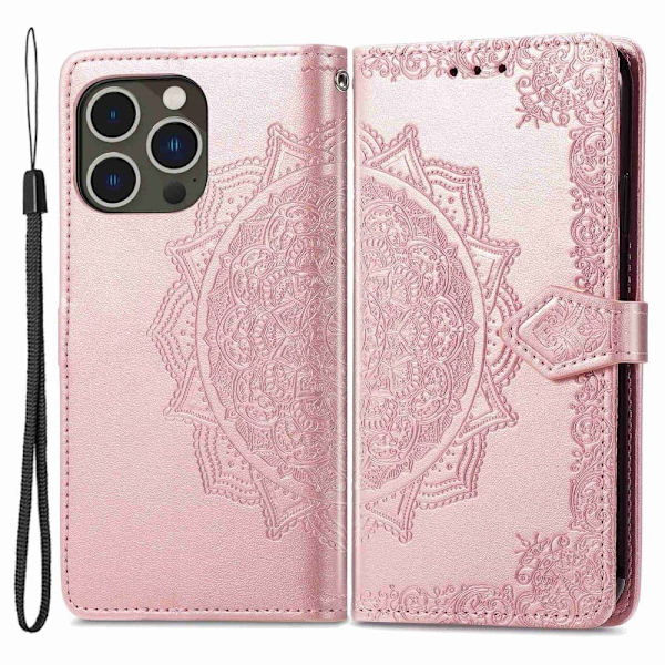 Mandala iPhone 14 Pro Max Flippetui - Rose Gull Pink