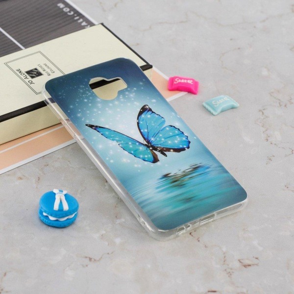 Samsung Galaxy J4 (2018) lysende mønster etui - Blå Sommerfugl Blue