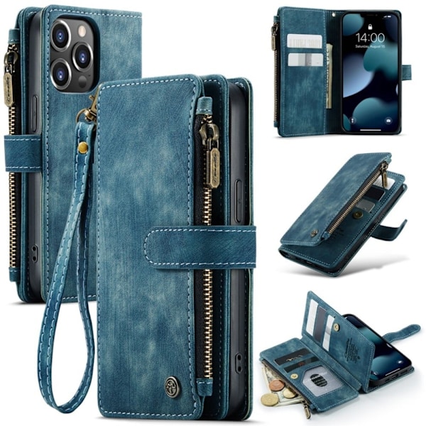 CaseMe iPhone 13 Pro etui med lynlås og pung - Blå Blue