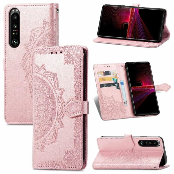 Mandala Sony Xperia 1 III Flip Etui - Rødguld Pink