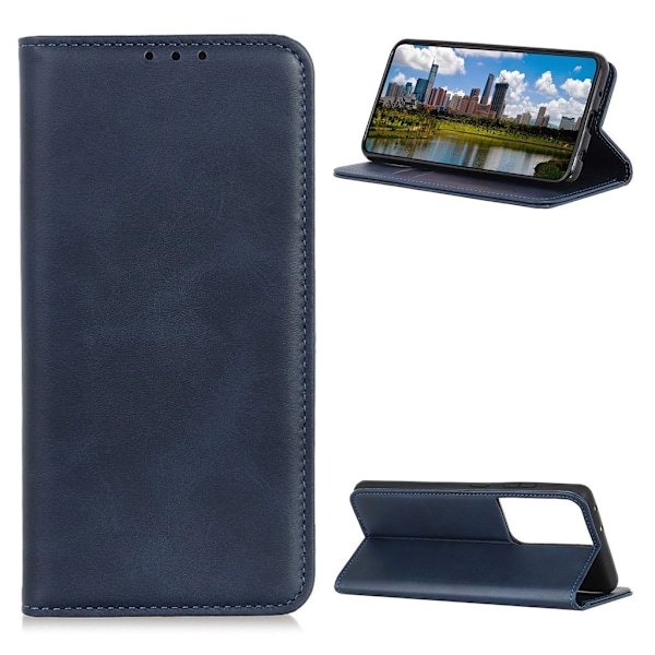 Lompakko-style Aitoa Nahkaa Läppäkotelo For Samsung Galaxy S21 Ultra - Sininen Blue