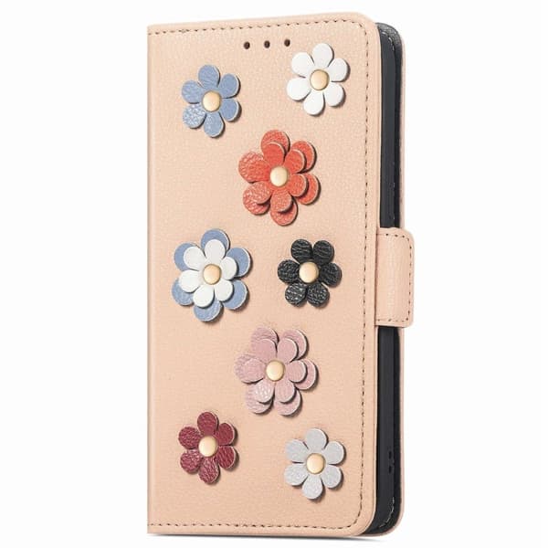 Mjukt läder Samsung Galaxy A12 5G fodral med blomdekor - Brun Brun