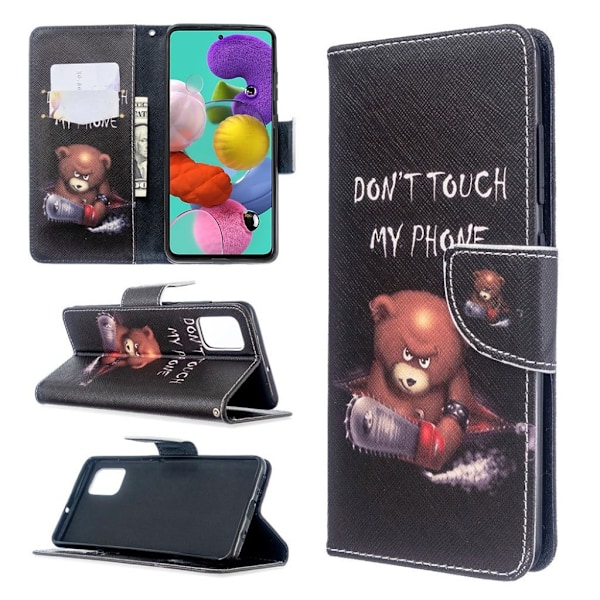 Wonderland Samsung Galaxy A51 flip kuoret - Ruskea Karhu Ja Varoitussanat Multicolor