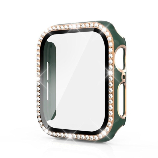 Apple Watch 44mm bi-color rhinestone cover + tempered glass - Green / Gold Grön